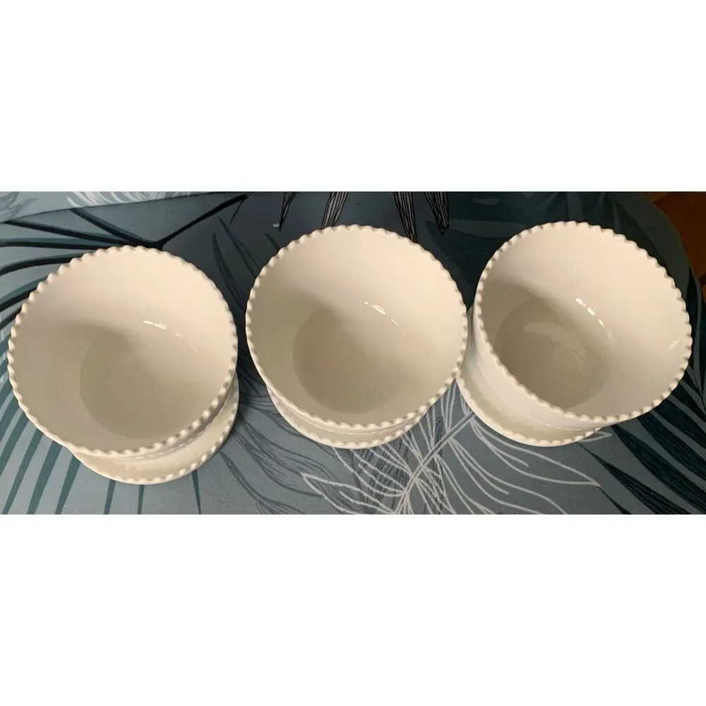 3 Paola Navone Crate & Barrel white scalloped Bowls & Sauces Set Lot